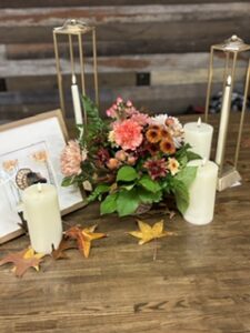 Autumn floral centerpiece with seasonal flowers