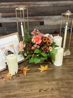 Autumn floral centerpiece with seasonal flowers
