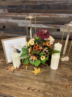 Autumn floral centerpiece with seasonal flowers